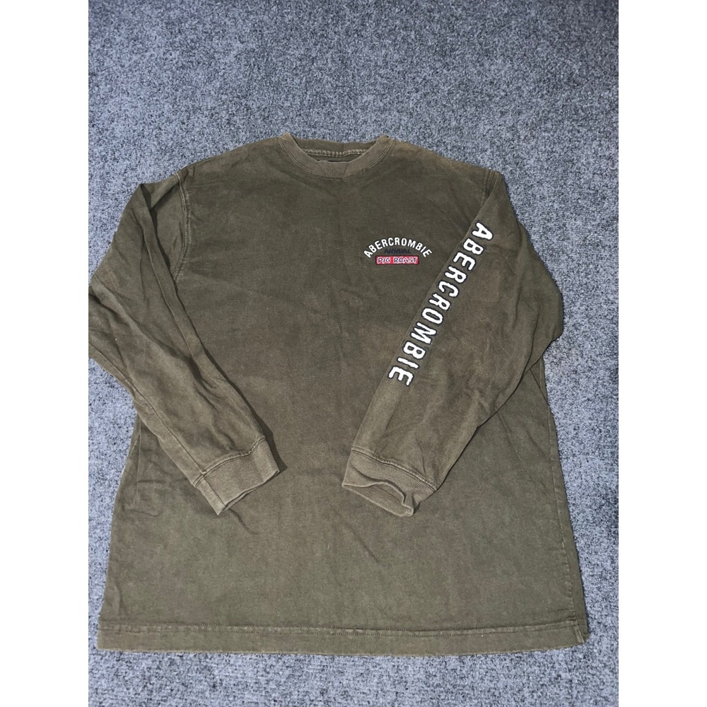 Abercrombie & Fitch Mens Large Olive Green Pig Roast Long Sleeve T-Shirt Cotton